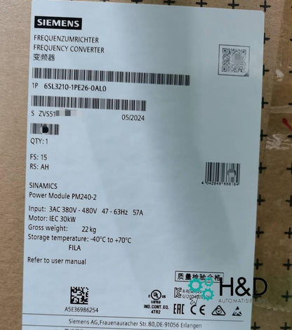 6SL3210-1PE26-0AL0  SIEMENS  SINAMICS G120 Power Module PM240-2   New and Sealed