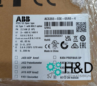 ABB ACS355-03E-05A6-4 – Инвертор – Pn 2,2 кВт – I2n 5,6 А – IP20 – Новый и запечатанный