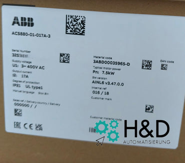 ABB ACS880-01-017A-3 – Inverter – PN: 7,5 kW, IN: 17,0 A, IP20 – Nuovo e sigillato