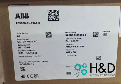 ABB ACS880-01-09A4-3 falownik 4kW 400V 10A nowy i zaplombowany