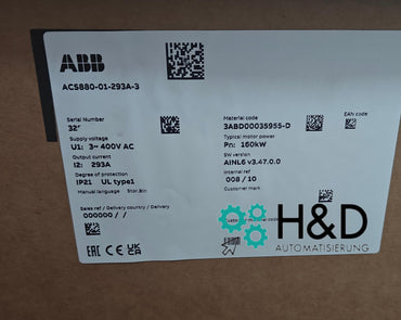 ABB ACS880-01-293A-3 – Inverter – PN: 160 kW, IN: 293 A, 400 V, IP20 – Nuovo e sigillato