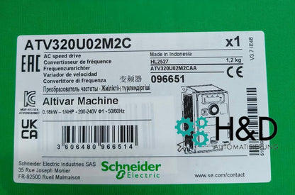 Частотный преобразователь ATV320, 0,18 кВт, 200-240 В, однофазный, компактный, Schneider Electric, ATV320U02M2C