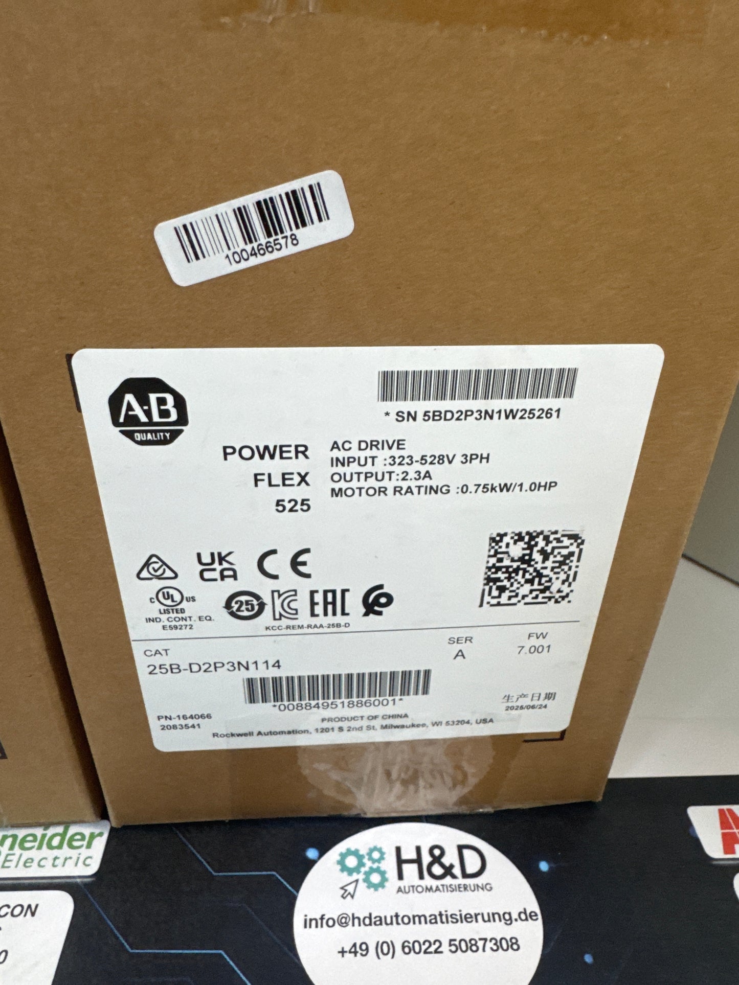 25B-D2P3N114    Allen-Bradley    PowerFlex 525 0.75kW    New and Sealed