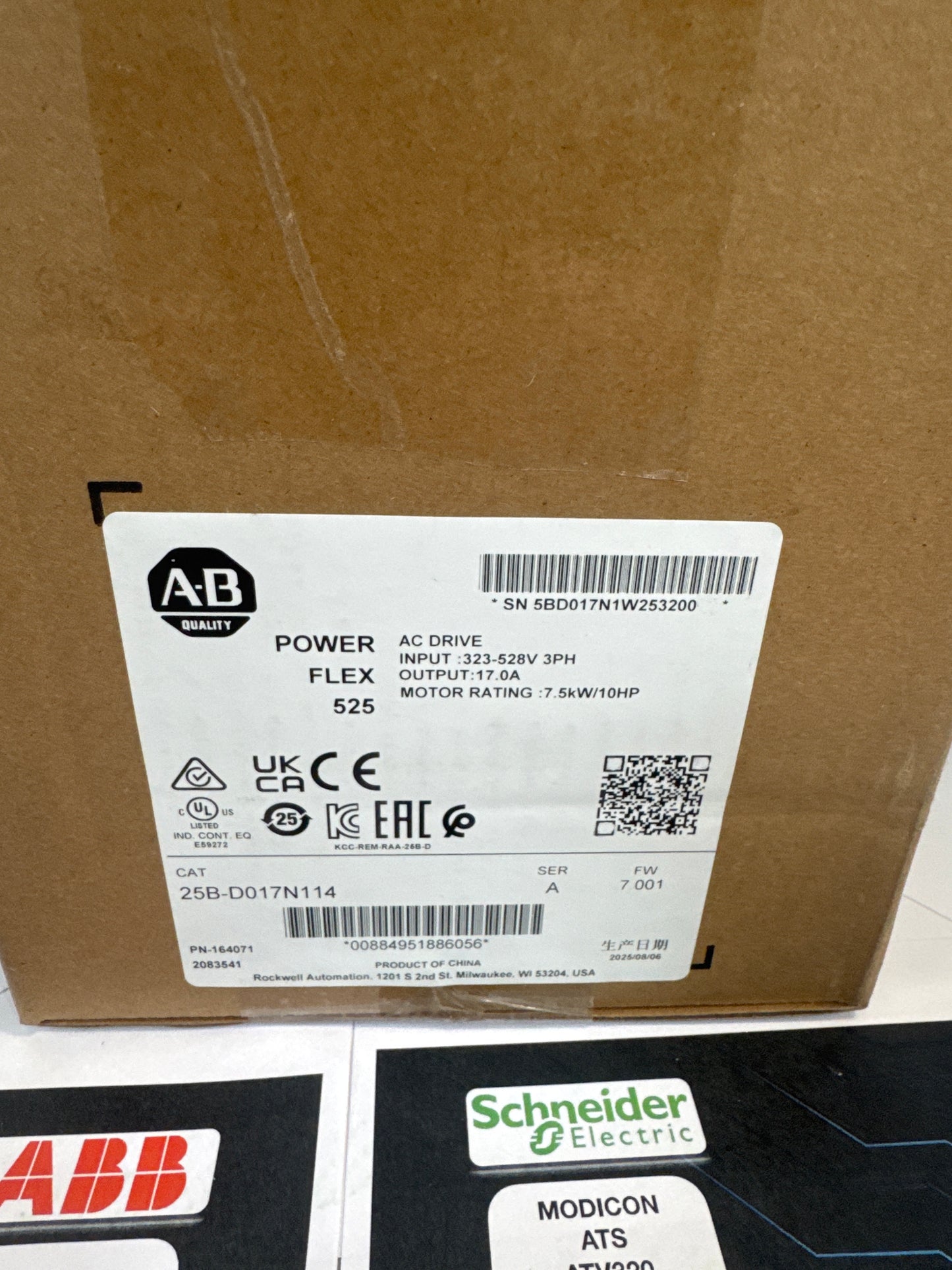25B-D017N114  Allen-Bradley  PowerFlex 525 7.5kW (10Hp) AC Drive  New and sealed