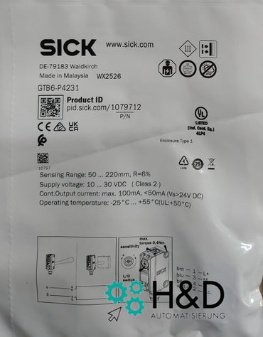 GTB6-P4231 Sick Sensore Fotoelettrico 1079712 Nuovo e Sigillato