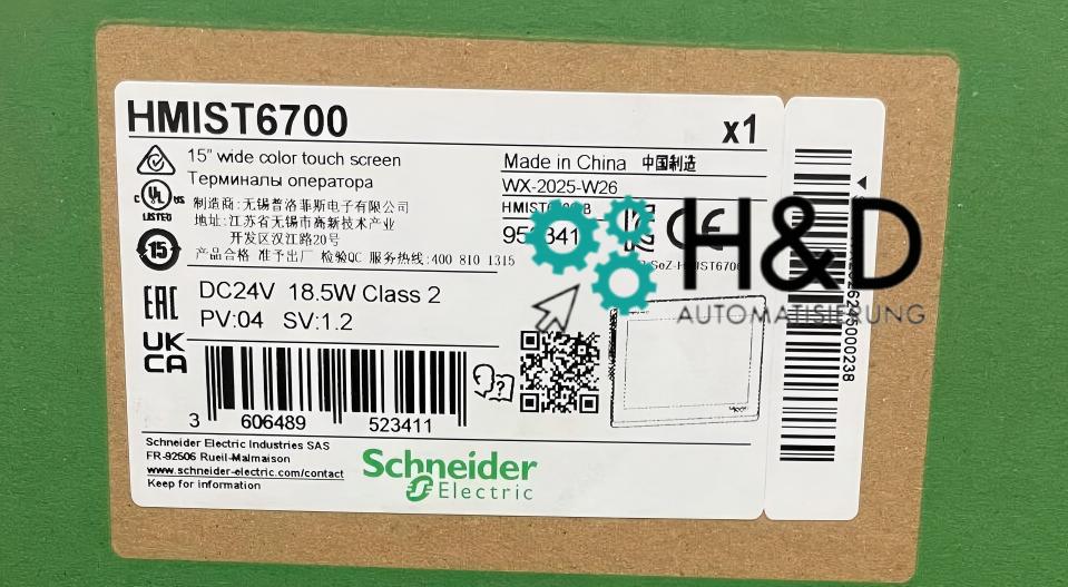 HMIST6700 Schneider Electric Touchscreen-Panel, Harmony ST6, 15-Zoll-Breitbildanzeige, 2x COM, 2x Ethernet, USB-Host und -Gerät, 24V DC