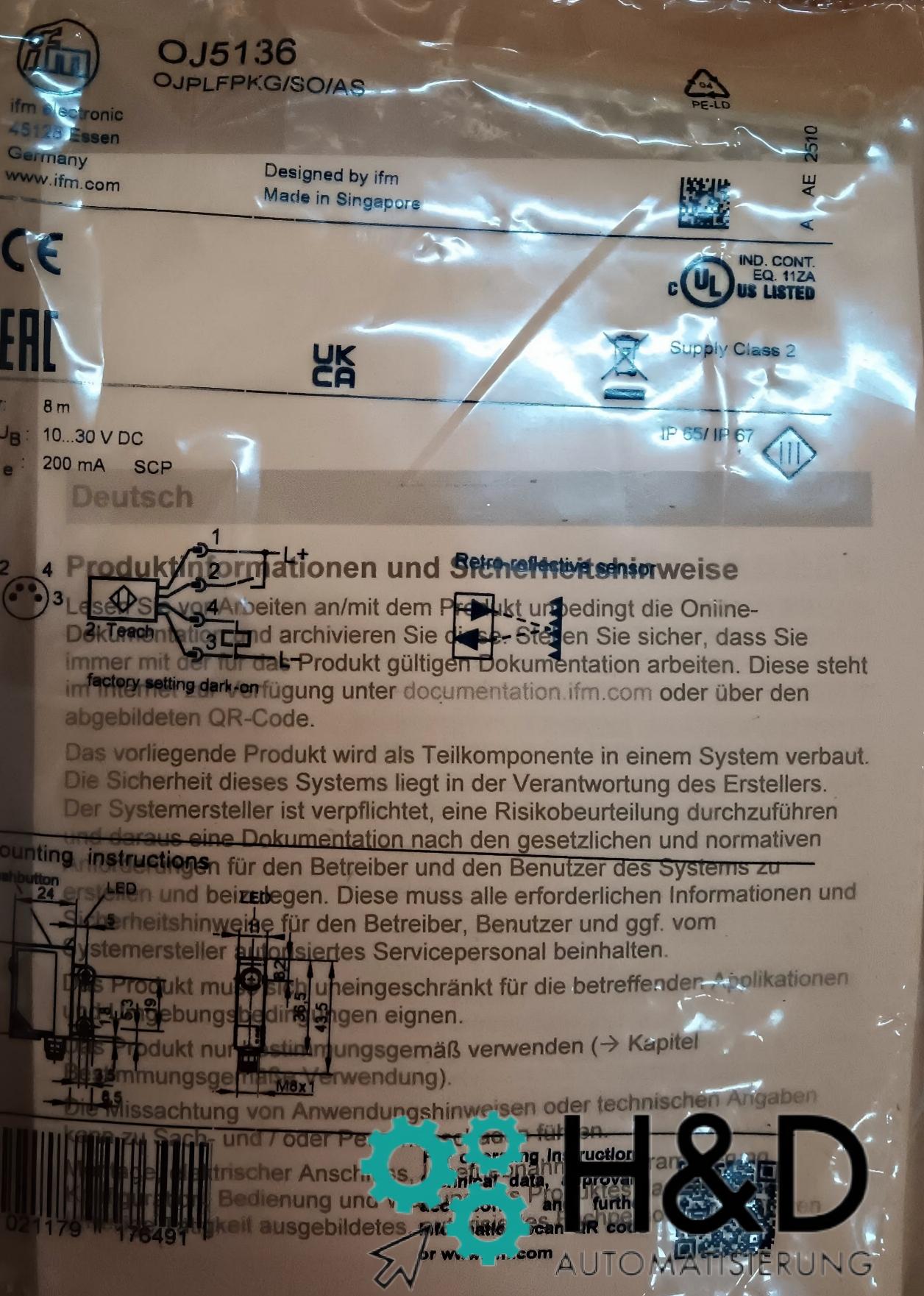 OJ5136 IFM Sensore laser retro-riflettente Nuovo e Sigillato