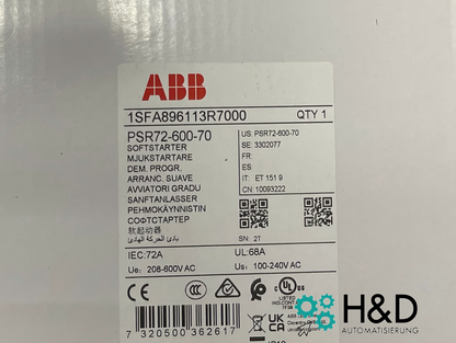 Démarreur progressif ABB PSR72-600-70 72A 208-600V AC 37kW Neuf & scellé