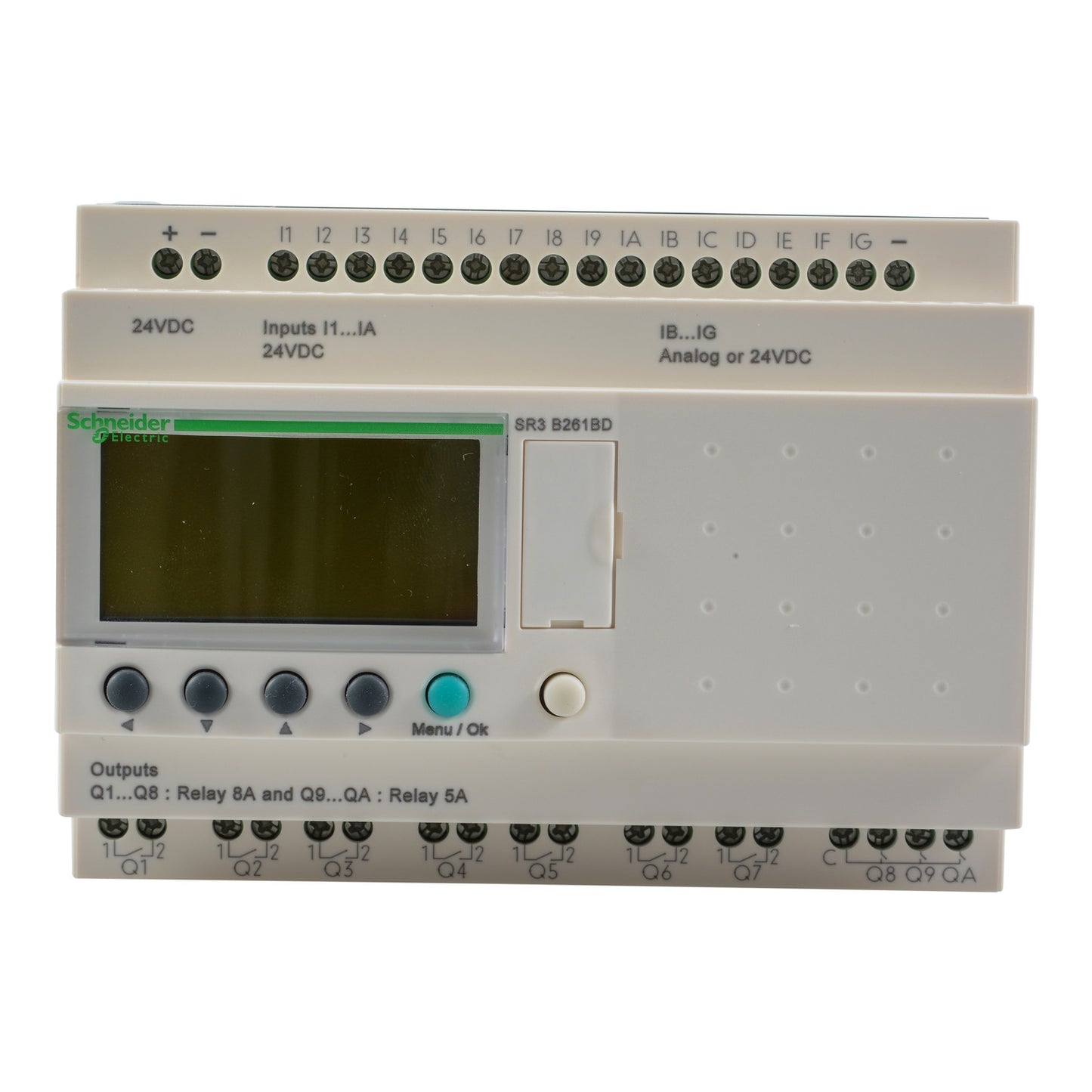 SR3B261BD Schneider Electric SPS control relay, Zelio Logic, modular design, 26 I/O, 24 VDC, display, clock, relay outputs